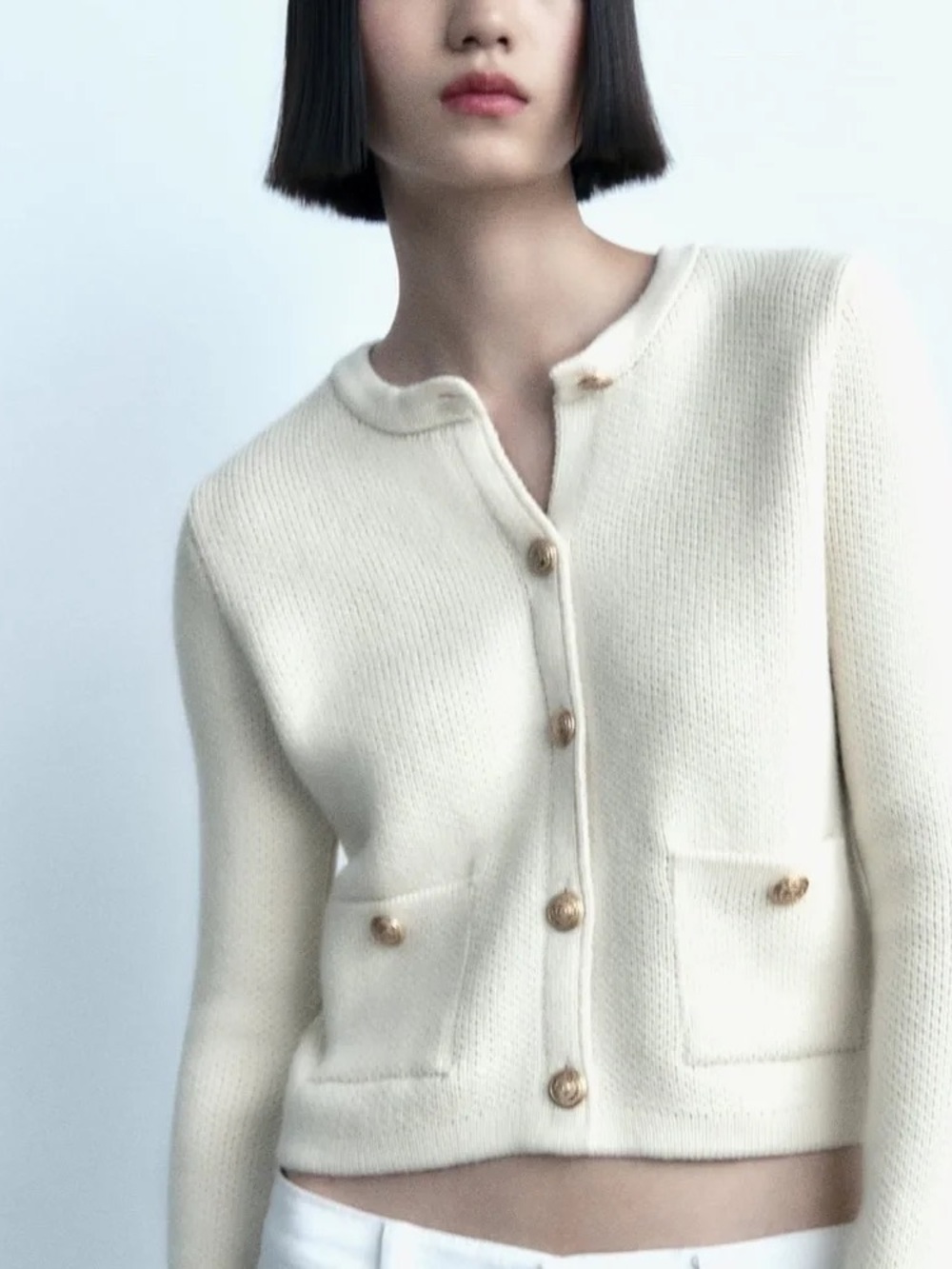 Zara Cream Knit Cardigan With Gold Buttons Size S